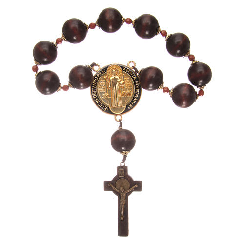 Wooden dozen rosary bracelet with S. Benedict medalet 1