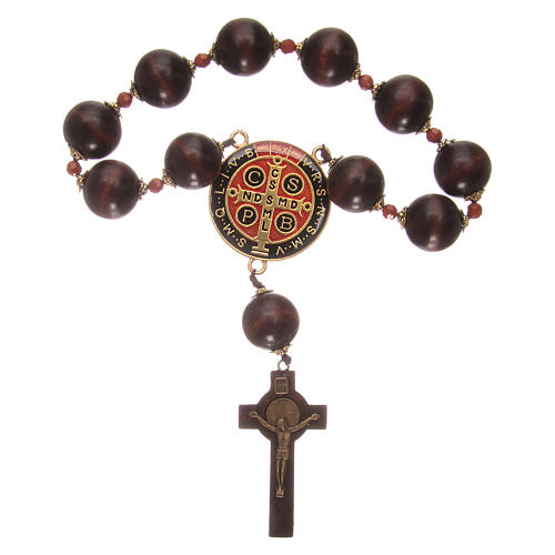 Wooden dozen rosary bracelet with S. Benedict medalet 2