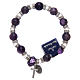 Elastischer Armband violetten Glas Perlen und Kreuz s2