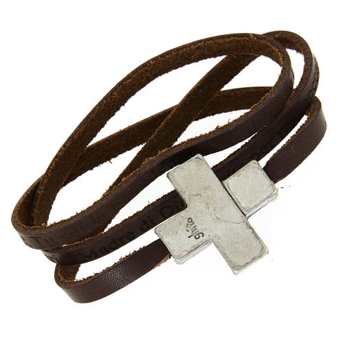 STOCK Leather bracelet with Hail Mary incision and cross 1