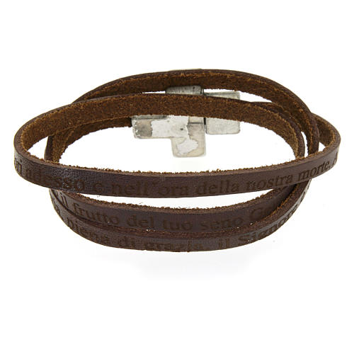 STOCK Leather bracelet with Hail Mary incision and cross 2