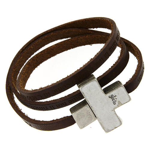 STOCK Bracelet with leather incision Our Father with cross 1