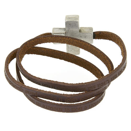 STOCK Bracelet with leather incision Our Father with cross 2