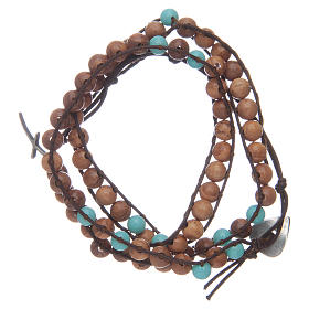 Rosary bracelet 3 turns in wood and turquoise stone