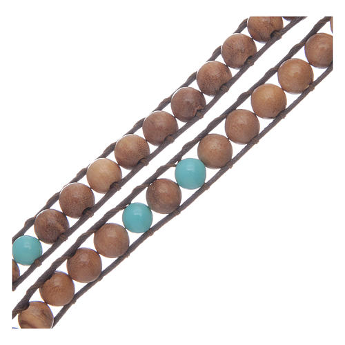 Bracelet chapelet 3 tours en bois et pierre turquoise 3