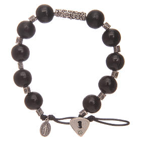 Dozen rosary bracelet with black wooden grains and Miraculous medalet