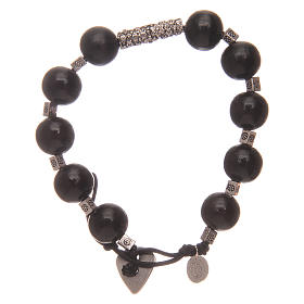 Dozen rosary bracelet with black wooden grains and Miraculous medalet