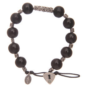 Bracciale decina con grani in legno nero con Miracolosa