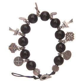 Dozen rosary bracelet with black wooden grains and pendants