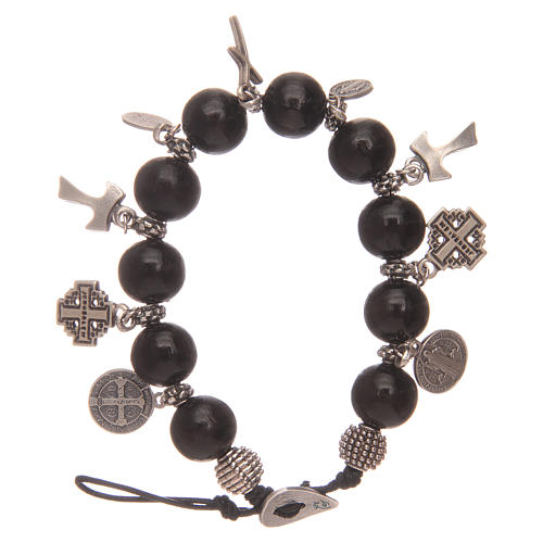 Dozen rosary bracelet with black wooden grains and pendants 1