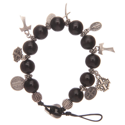 Dozen rosary bracelet with black wooden grains and pendants 2