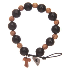 Dozen rosary bracelet black with olive wood Tau cross