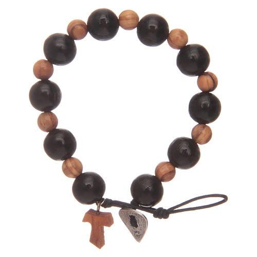 Dozen rosary bracelet black with olive wood Tau cross 1