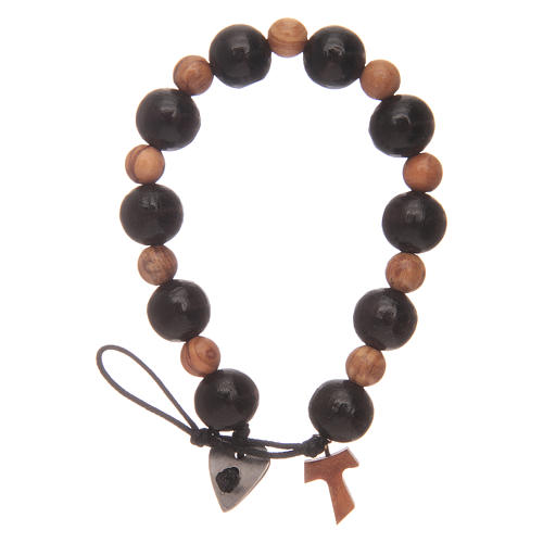 Dozen rosary bracelet black with olive wood Tau cross 2