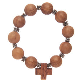 Rosary bracelet with ten elastic and olive wood grains and cross
