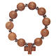 Rosary bracelet with ten elastic and olive wood grains and cross s1