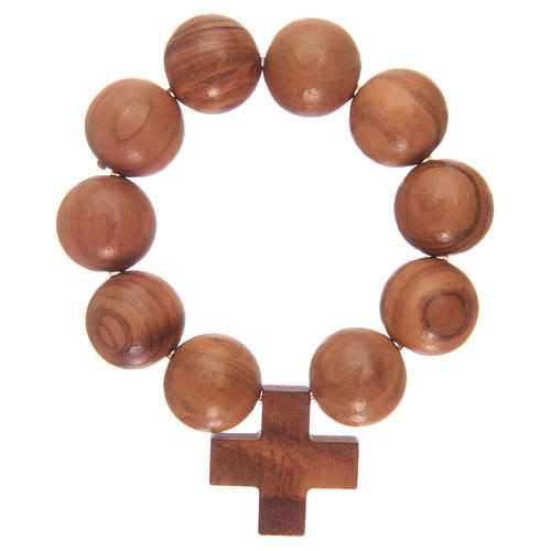 Bracelet élastique dizainier avec grains et croix en bois d'olivier 2