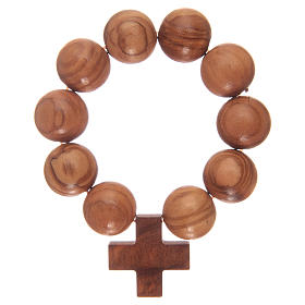 Rosary bracelet, elastic, with grains in olive wood and cross
