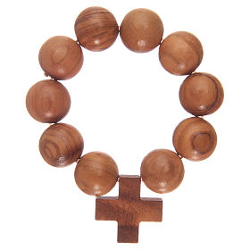 Rosary bracelet, elastic, with grains in olive wood and cross
