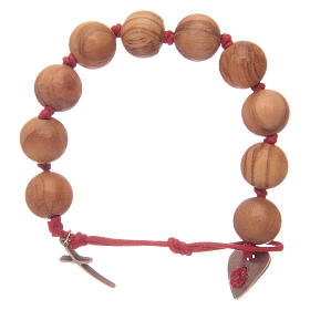 Zehner Armband Olivenholz Perlen Kreuz und roten Band