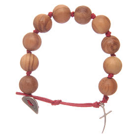 Dozen rosary bracelet with green grains in olive wood and cross