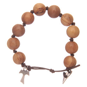 Dozen rosary bracelet with wooden grains and tau pendant