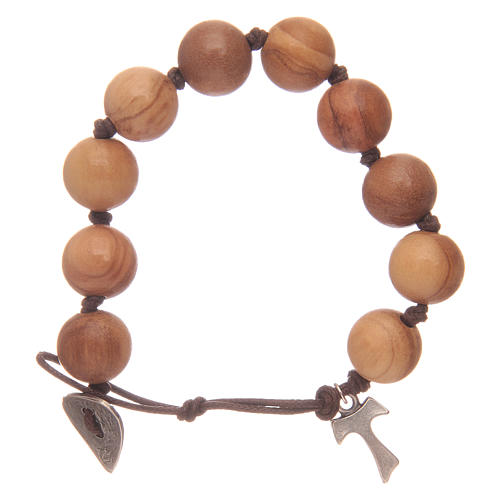 Dozen rosary bracelet with wooden grains and tau pendant 1
