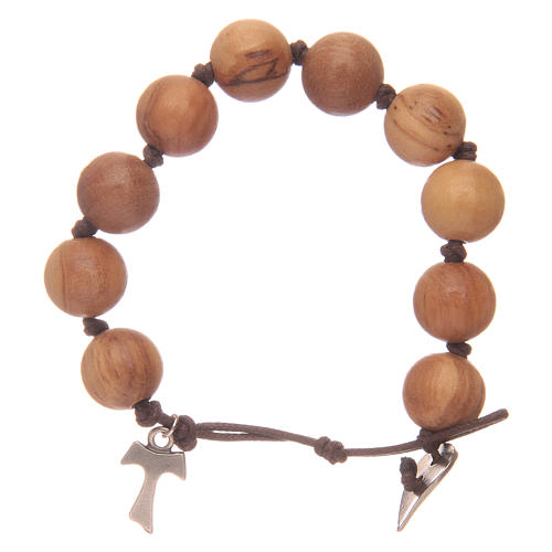 Dozen rosary bracelet with wooden grains and tau pendant 2