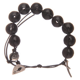 Zehner Armband schwarze Perlen 12mm mit Kreuz