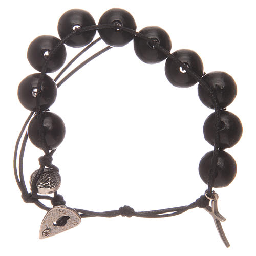 Zehner Armband schwarze Perlen 12mm mit Kreuz 1