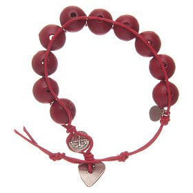 Dozen rosary bracelet with red grains 12 mm and Saint Benedict and MIraculous medalet