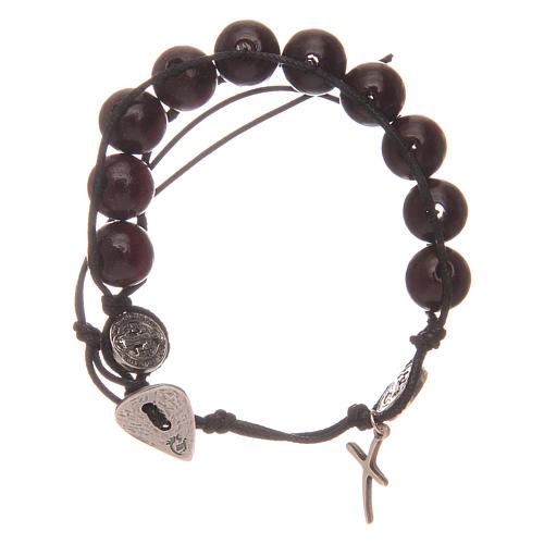 Dozen rosary bracelet with rosewood grains and Saint Benedict medalet 1