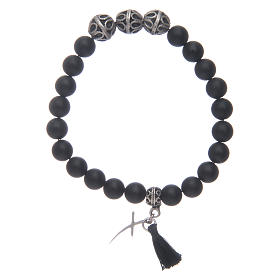 Elastischer Armband Onyx Perlen mit Kreuz