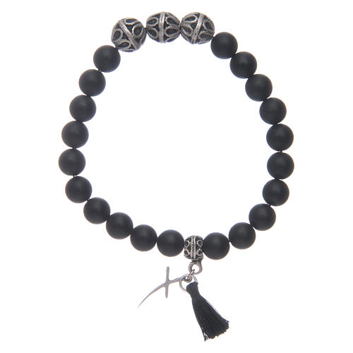 Elastischer Armband Onyx Perlen mit Kreuz 1