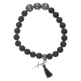 Bracciale con elastico in pietra onice con croce