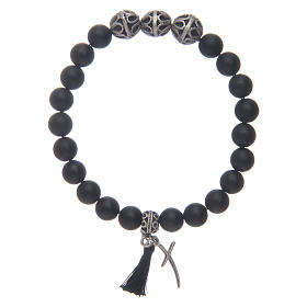 Bracciale con elastico in pietra onice con croce
