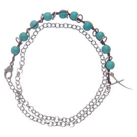 Bracelet dizainier avec grains 6 mm pierre turquoise et croix