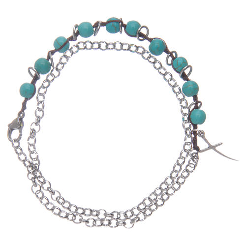 Bracelet dizainier avec grains 6 mm pierre turquoise et croix 1