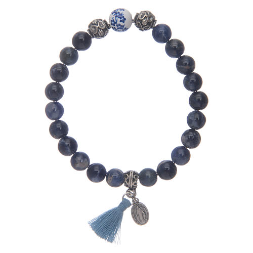 Bracciale elastico con grani in sodalite 8 mm blu 1