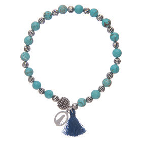 Bracelet élastique avec grains en pierre turquoise et Notre-Dame de Lorette