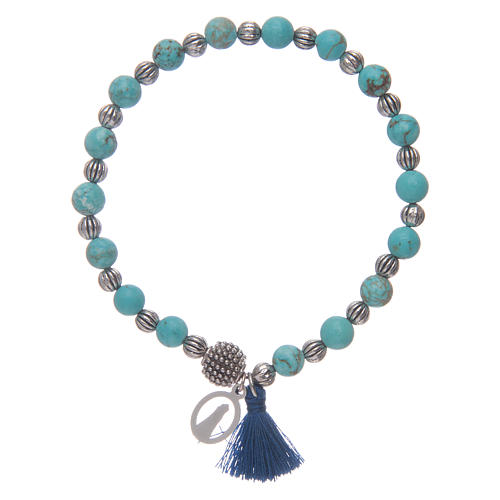 Bracelet élastique avec grains en pierre turquoise et Notre-Dame de Lorette 2