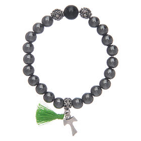 Bracciale elastico con grani in ematite e onice e Tau