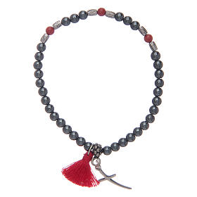 Pulseiras Variadas: Pulseira com contas hematita 4 mm e cruz