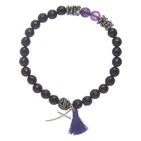 Pulseiras Variadas: Pulseira com contas multifacetadas ónix e cruz