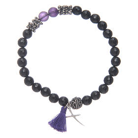 Pulseiras Variadas: Pulseira com contas multifacetadas ónix e cruz