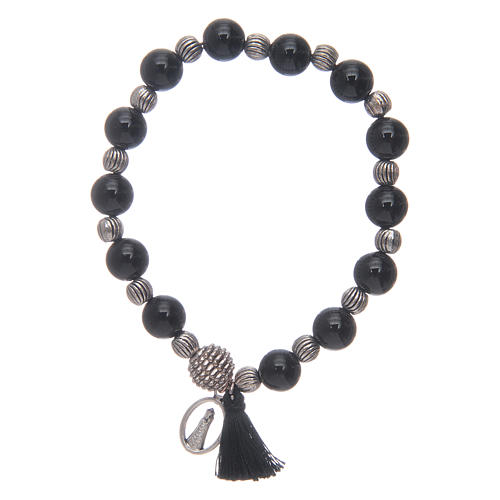 Bracelet with onyx grains 8 mm and Madonna of Loreto medal 1