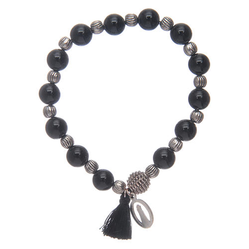 Bracelet with onyx grains 8 mm and Madonna of Loreto medal 2