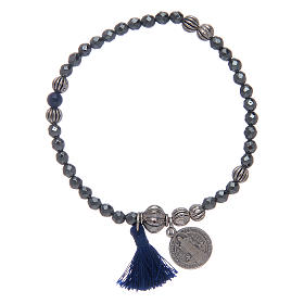 Bracelet with multifaceted hematite grains and Saint Benedict medal