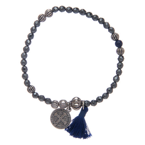Bracelet with multifaceted hematite grains and Saint Benedict medal 2