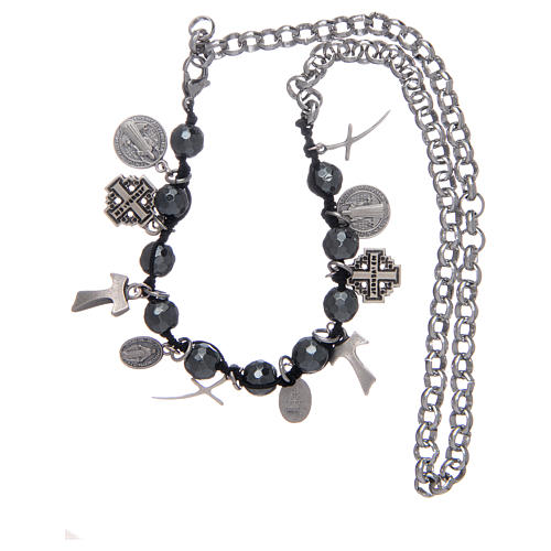Dozen rosary bracelet with multifaceted grains and religious symbols 3